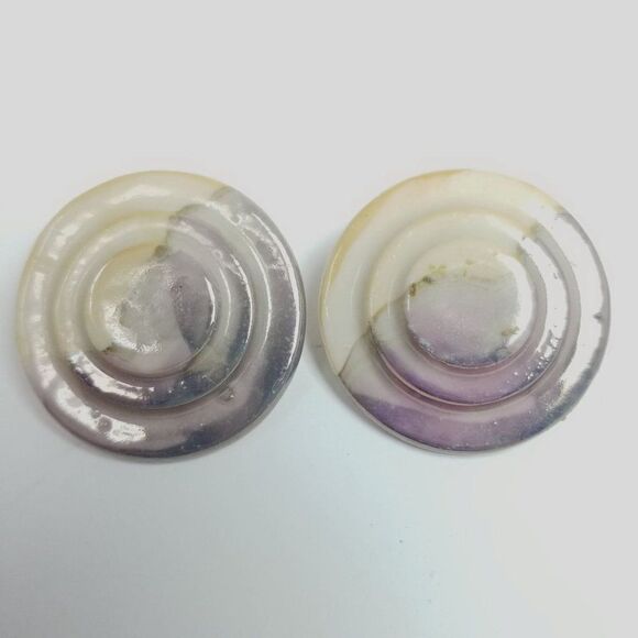 Vintage Cream and Purple Glazed Ceremic Stud Earrings, Retro Pastel Statement - Picture 1 of 6